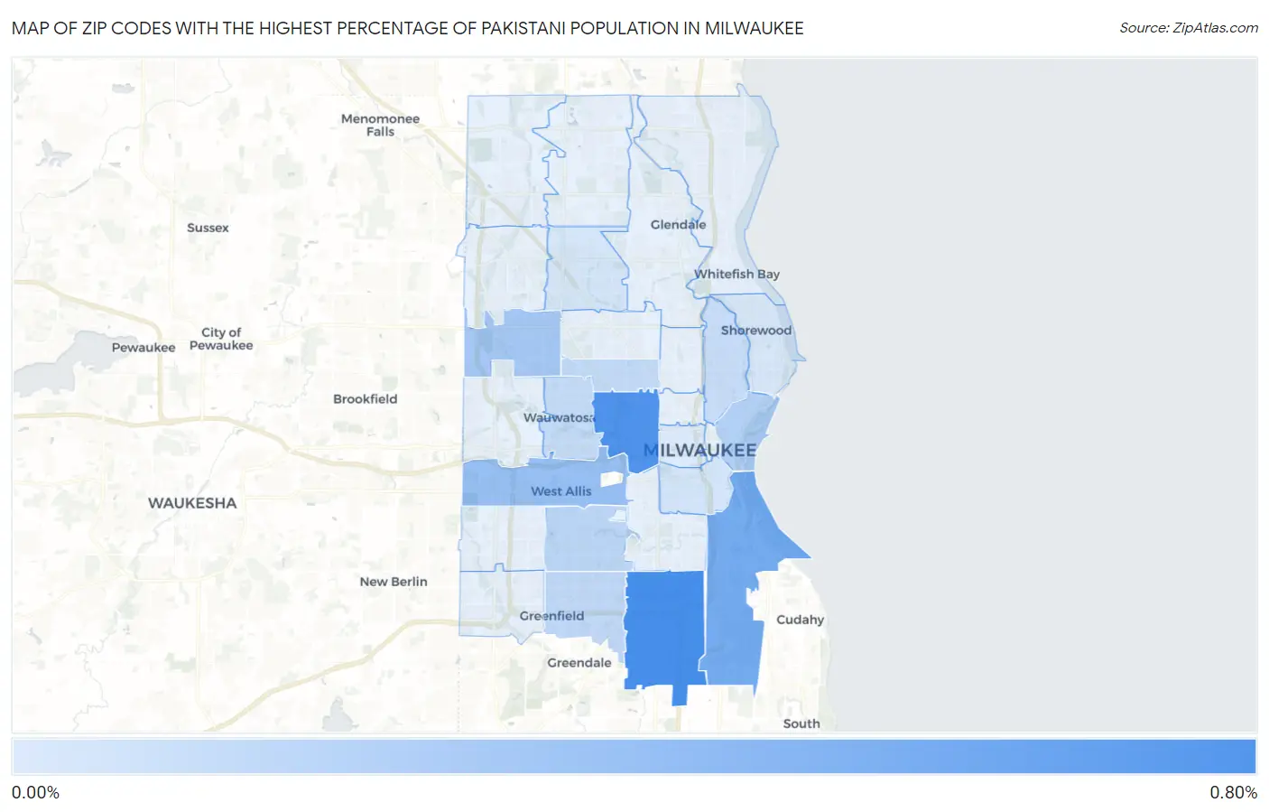 Zip Codes with the Highest Percentage of Pakistani Population in Milwaukee Map