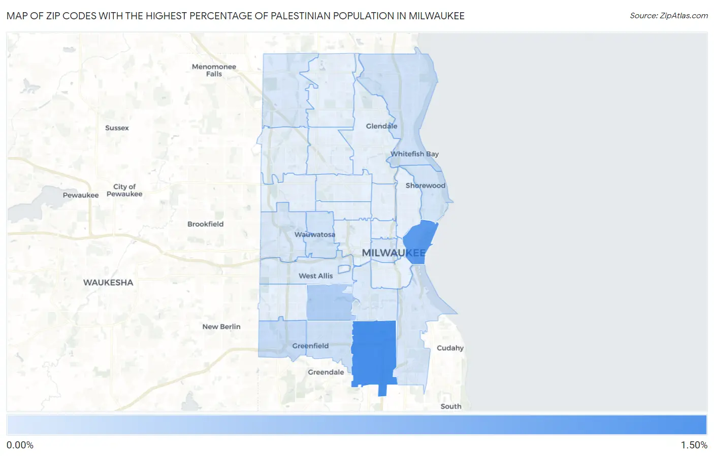 Zip Codes with the Highest Percentage of Palestinian Population in Milwaukee Map