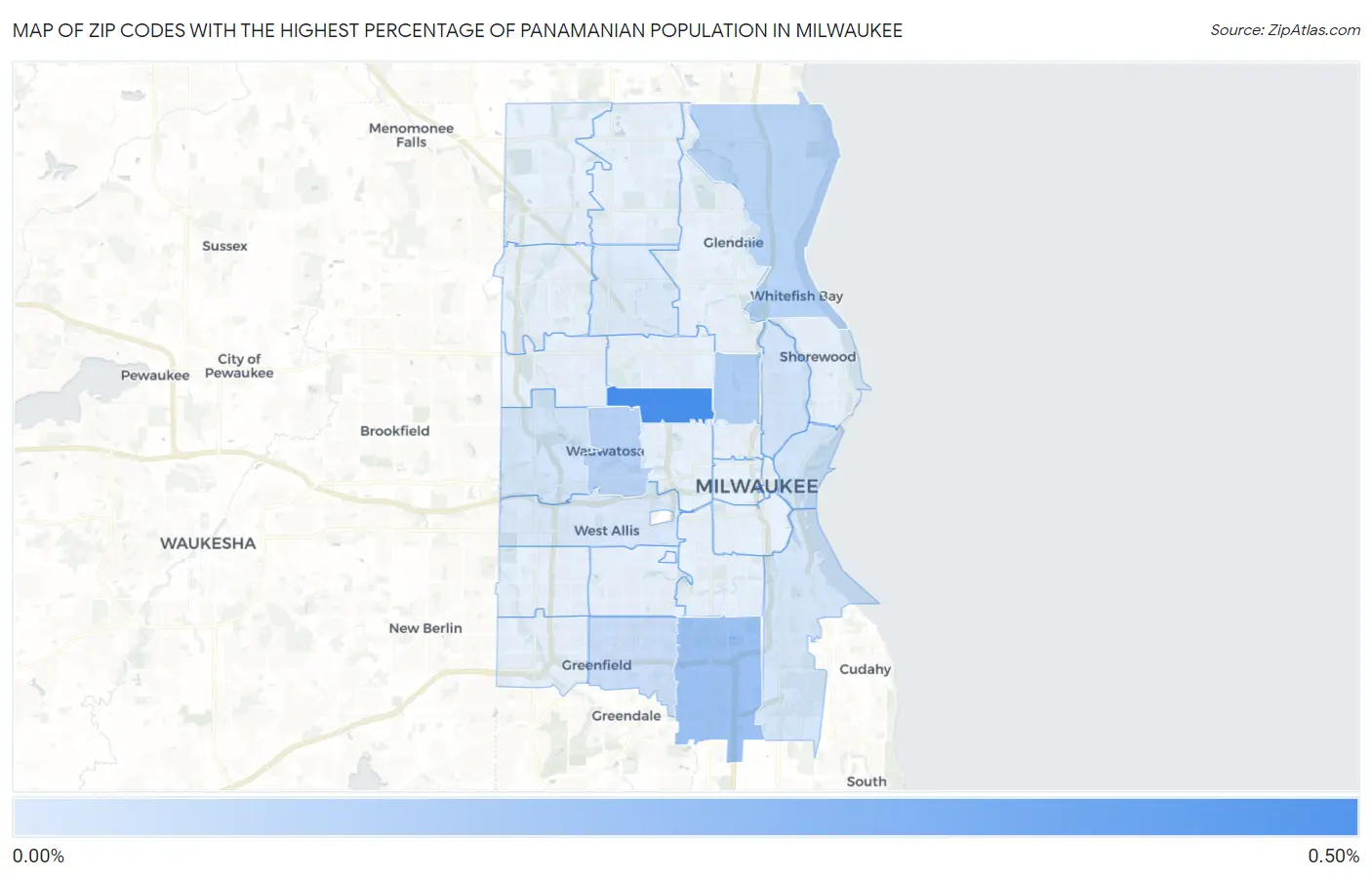 Zip Codes with the Highest Percentage of Panamanian Population in Milwaukee Map