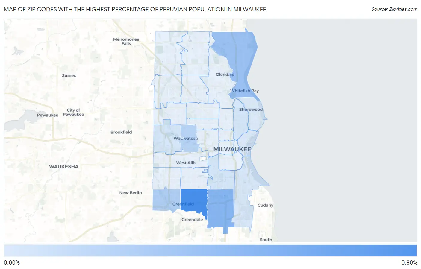 Zip Codes with the Highest Percentage of Peruvian Population in Milwaukee Map