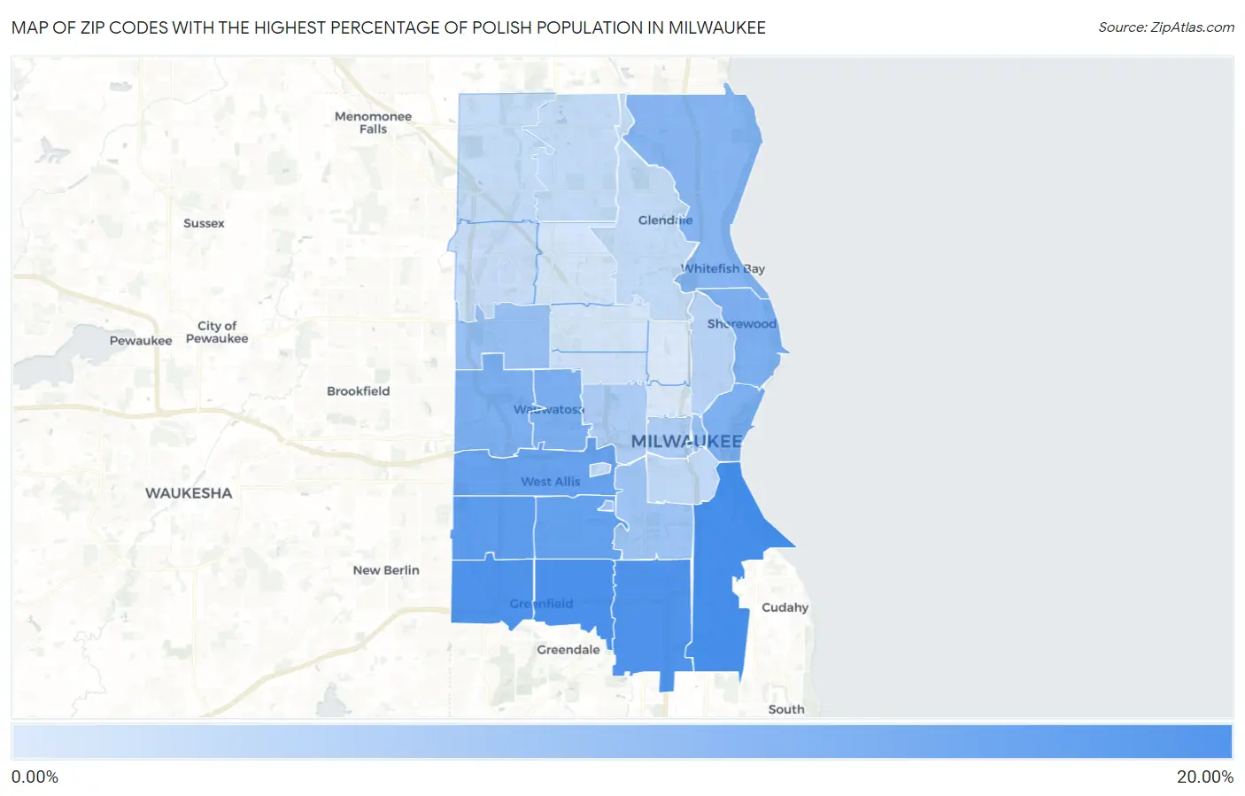 Zip Codes with the Highest Percentage of Polish Population in Milwaukee Map