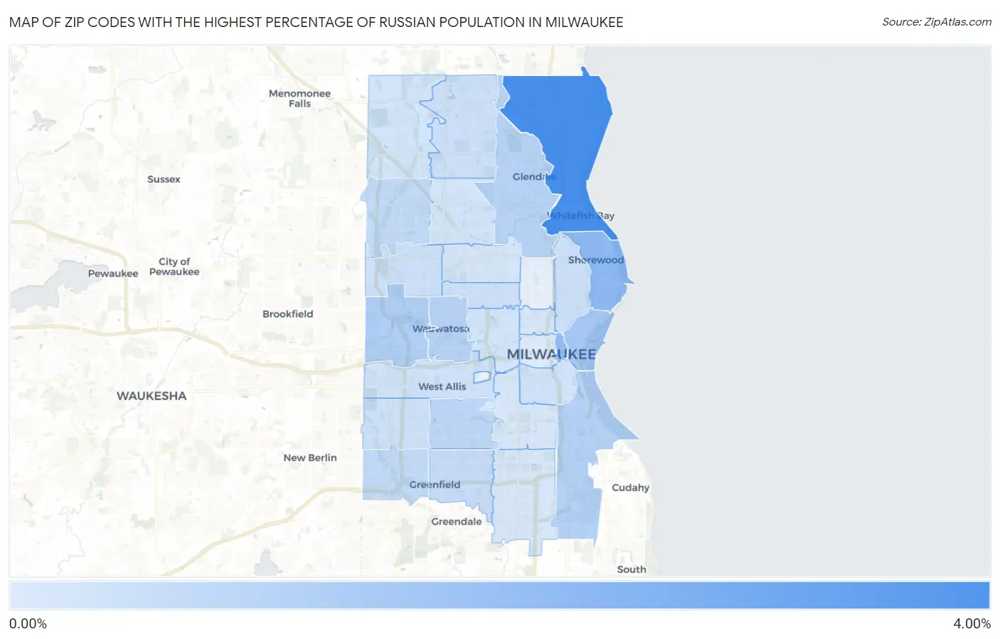 Zip Codes with the Highest Percentage of Russian Population in Milwaukee Map
