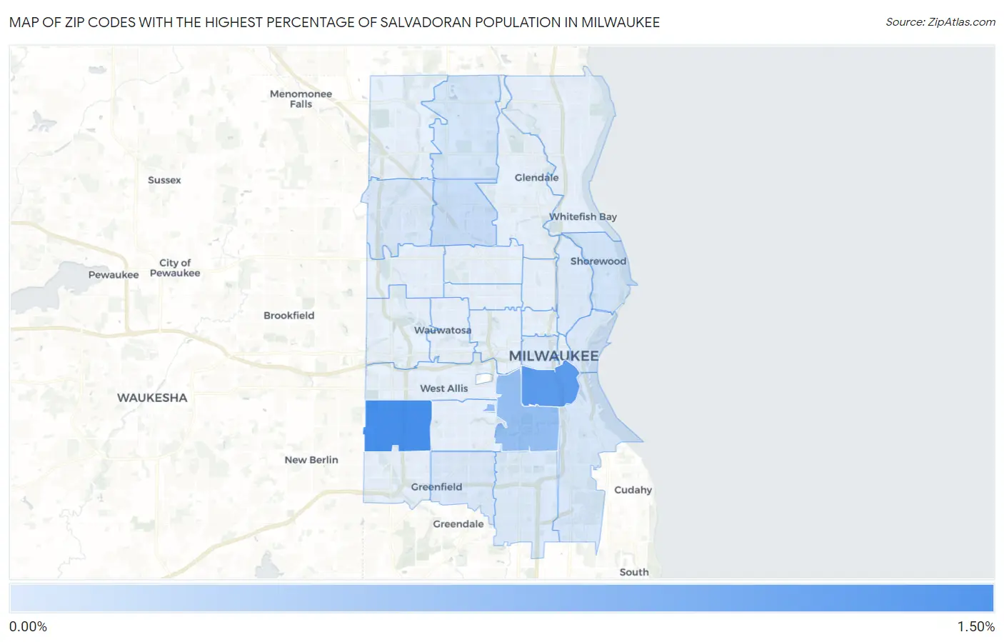 Zip Codes with the Highest Percentage of Salvadoran Population in Milwaukee Map
