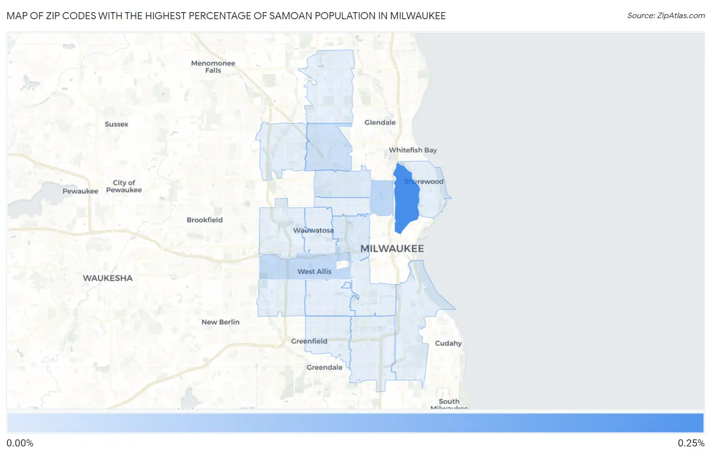 Zip Codes with the Highest Percentage of Samoan Population in Milwaukee Map