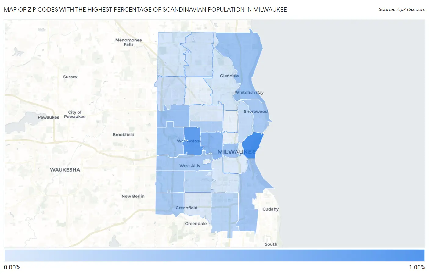 Zip Codes with the Highest Percentage of Scandinavian Population in Milwaukee Map