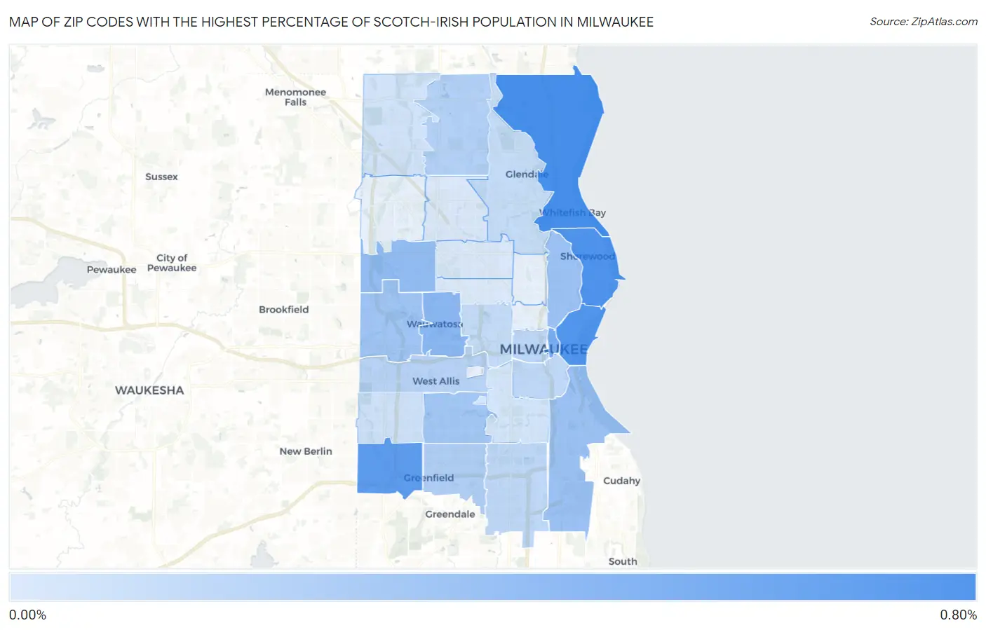 Zip Codes with the Highest Percentage of Scotch-Irish Population in Milwaukee Map