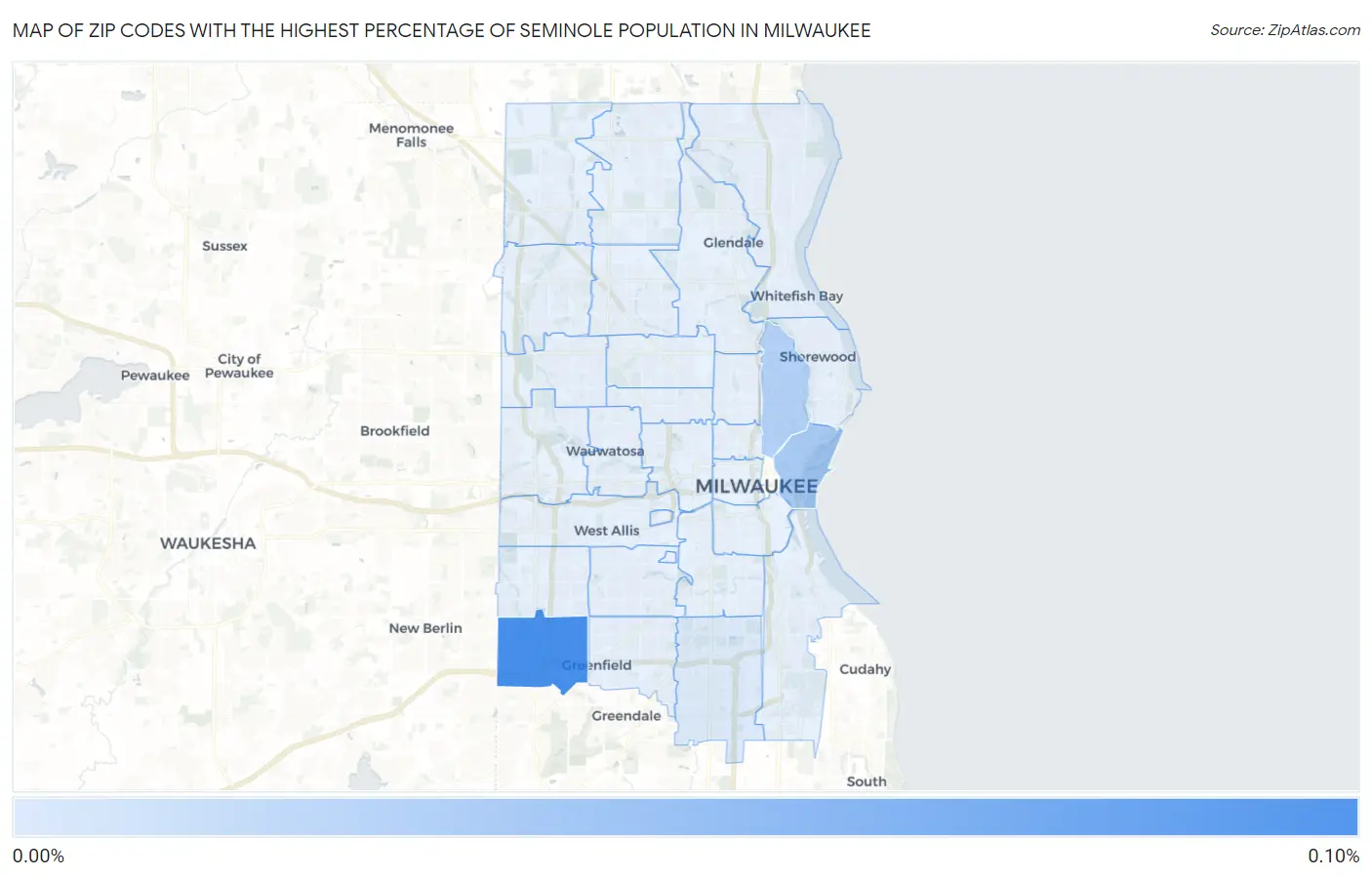 Zip Codes with the Highest Percentage of Seminole Population in Milwaukee Map
