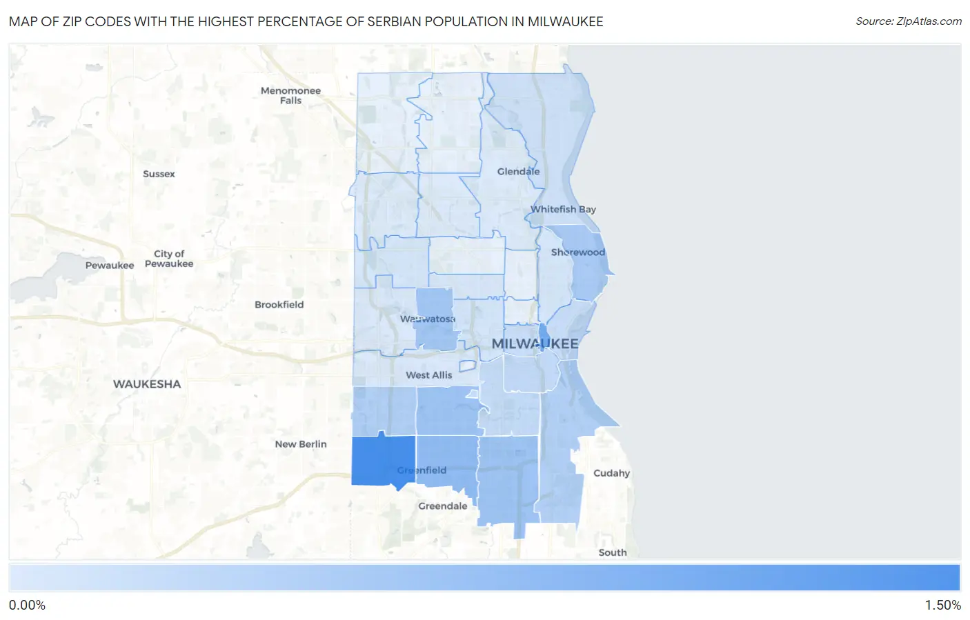 Zip Codes with the Highest Percentage of Serbian Population in Milwaukee Map