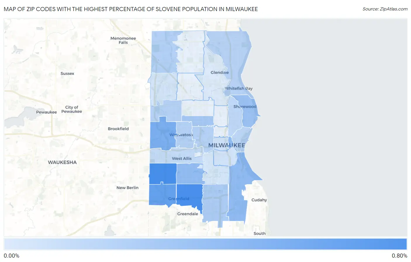 Zip Codes with the Highest Percentage of Slovene Population in Milwaukee Map