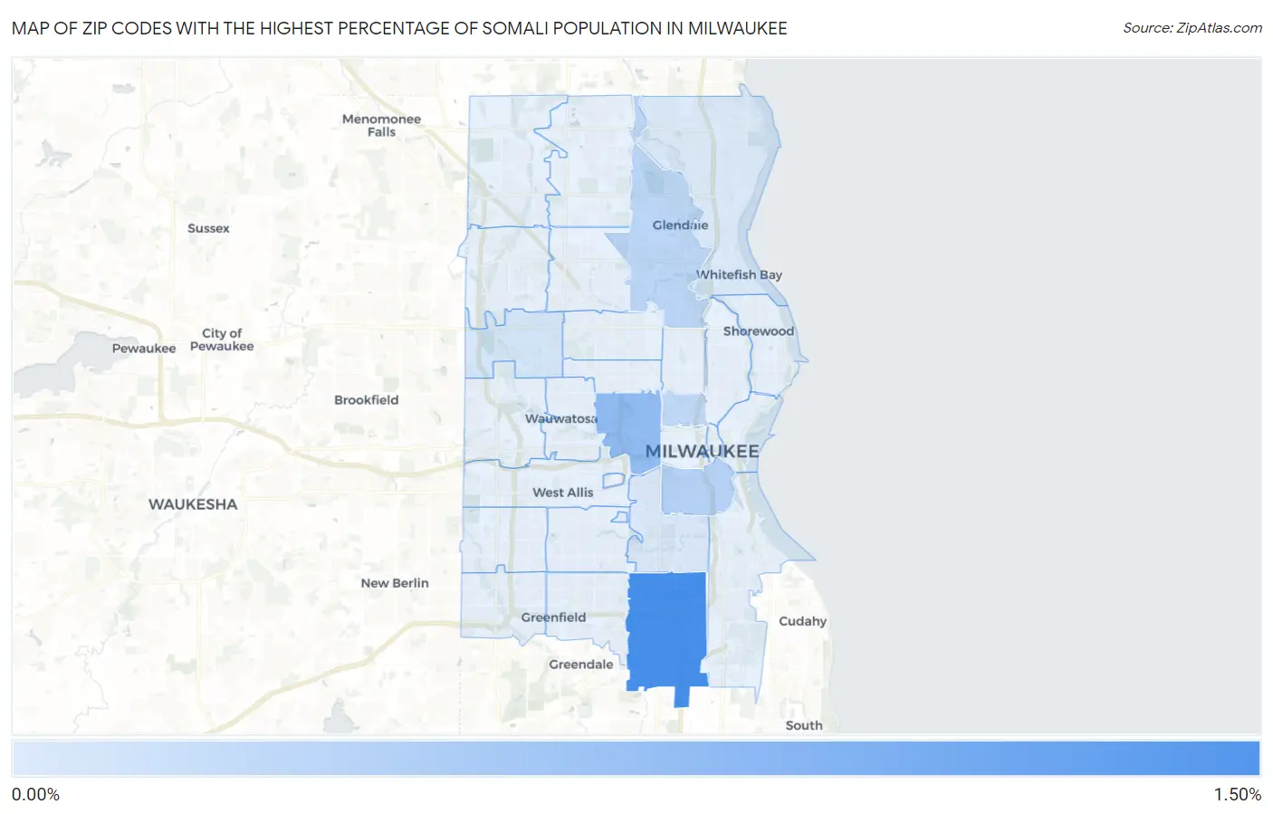 Zip Codes with the Highest Percentage of Somali Population in Milwaukee Map