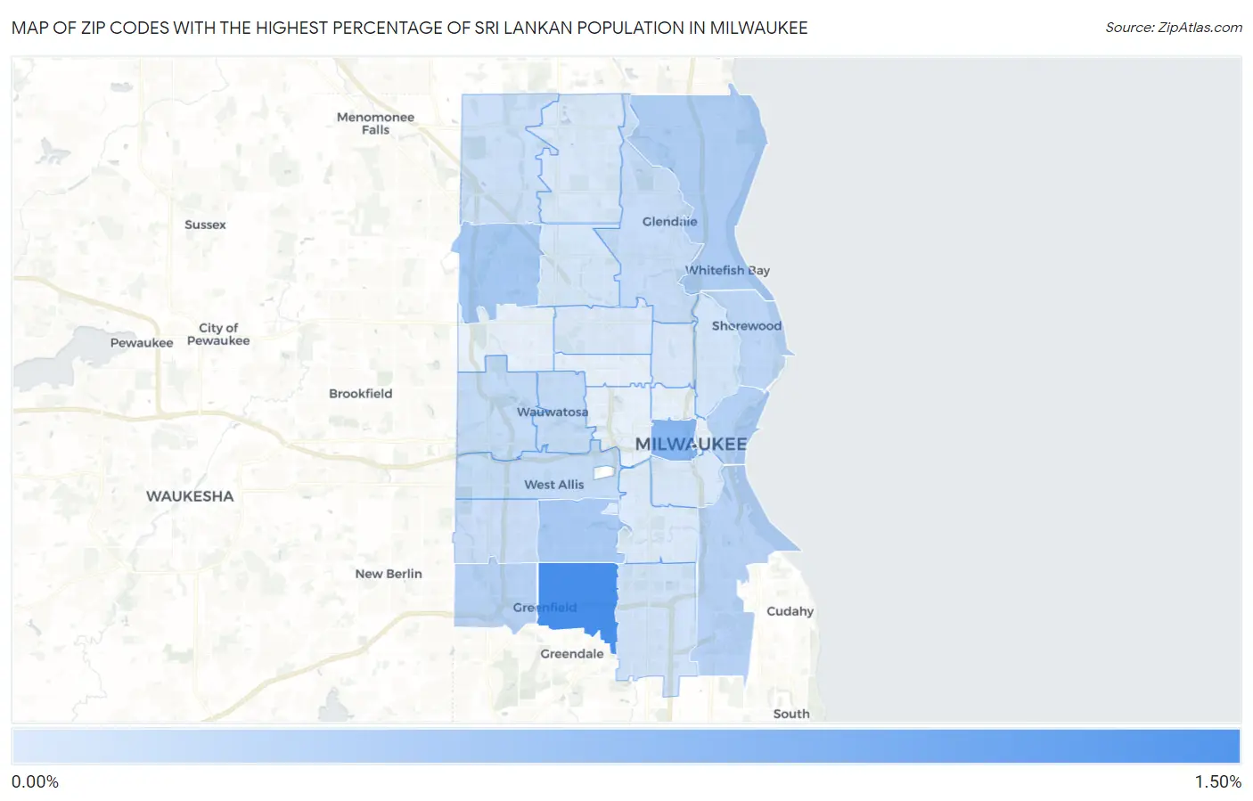 Zip Codes with the Highest Percentage of Sri Lankan Population in Milwaukee Map