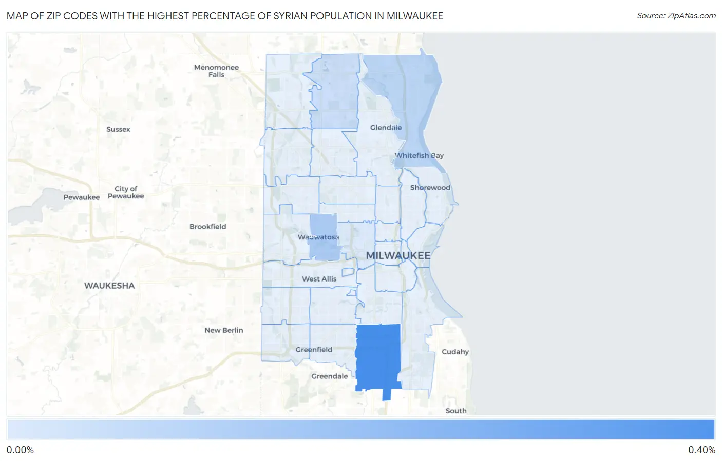 Zip Codes with the Highest Percentage of Syrian Population in Milwaukee Map