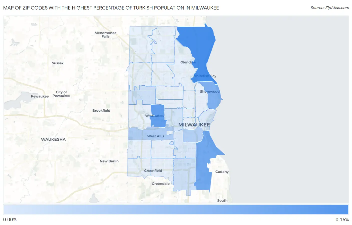 Zip Codes with the Highest Percentage of Turkish Population in Milwaukee Map