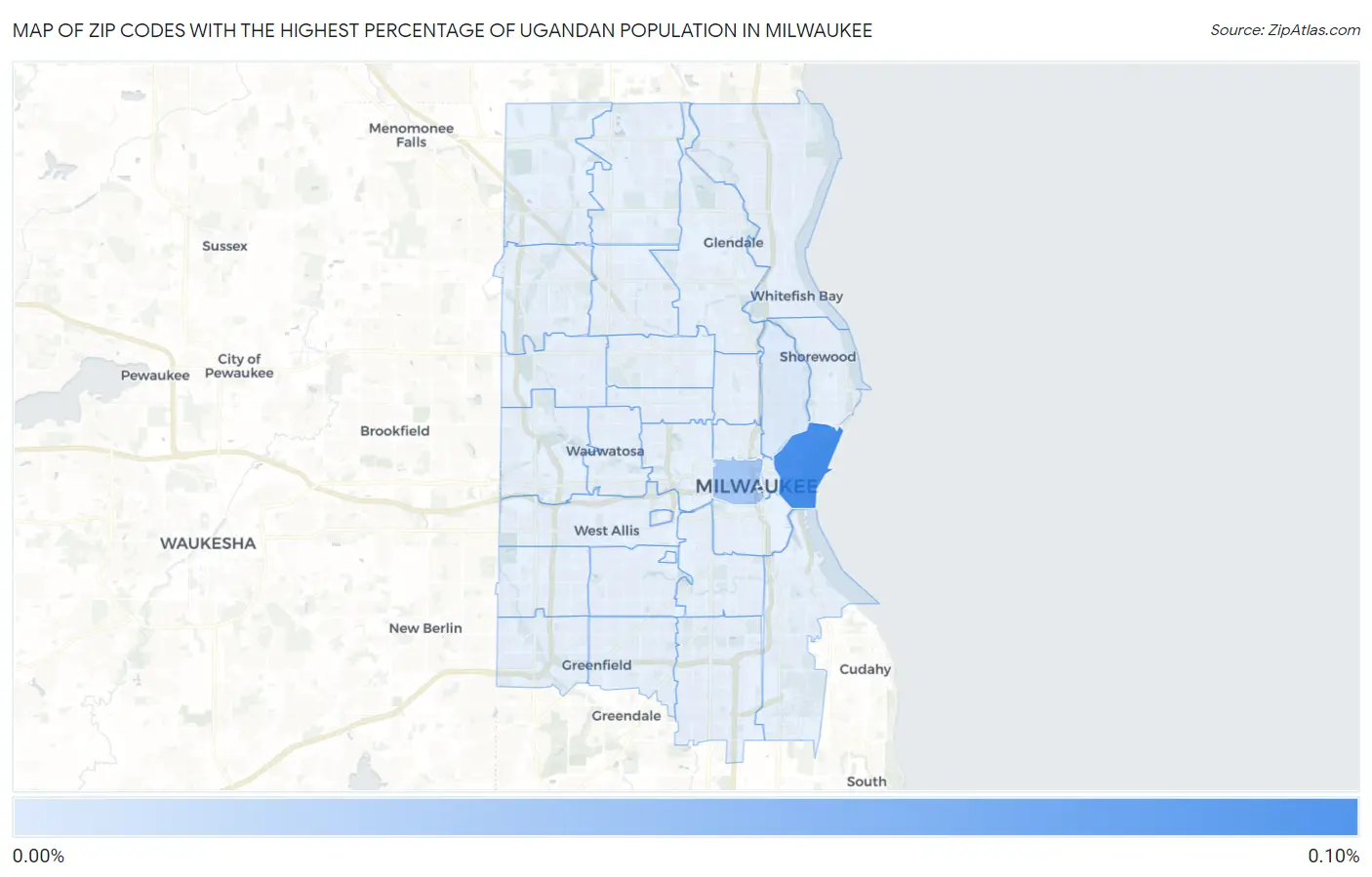 Zip Codes with the Highest Percentage of Ugandan Population in Milwaukee Map