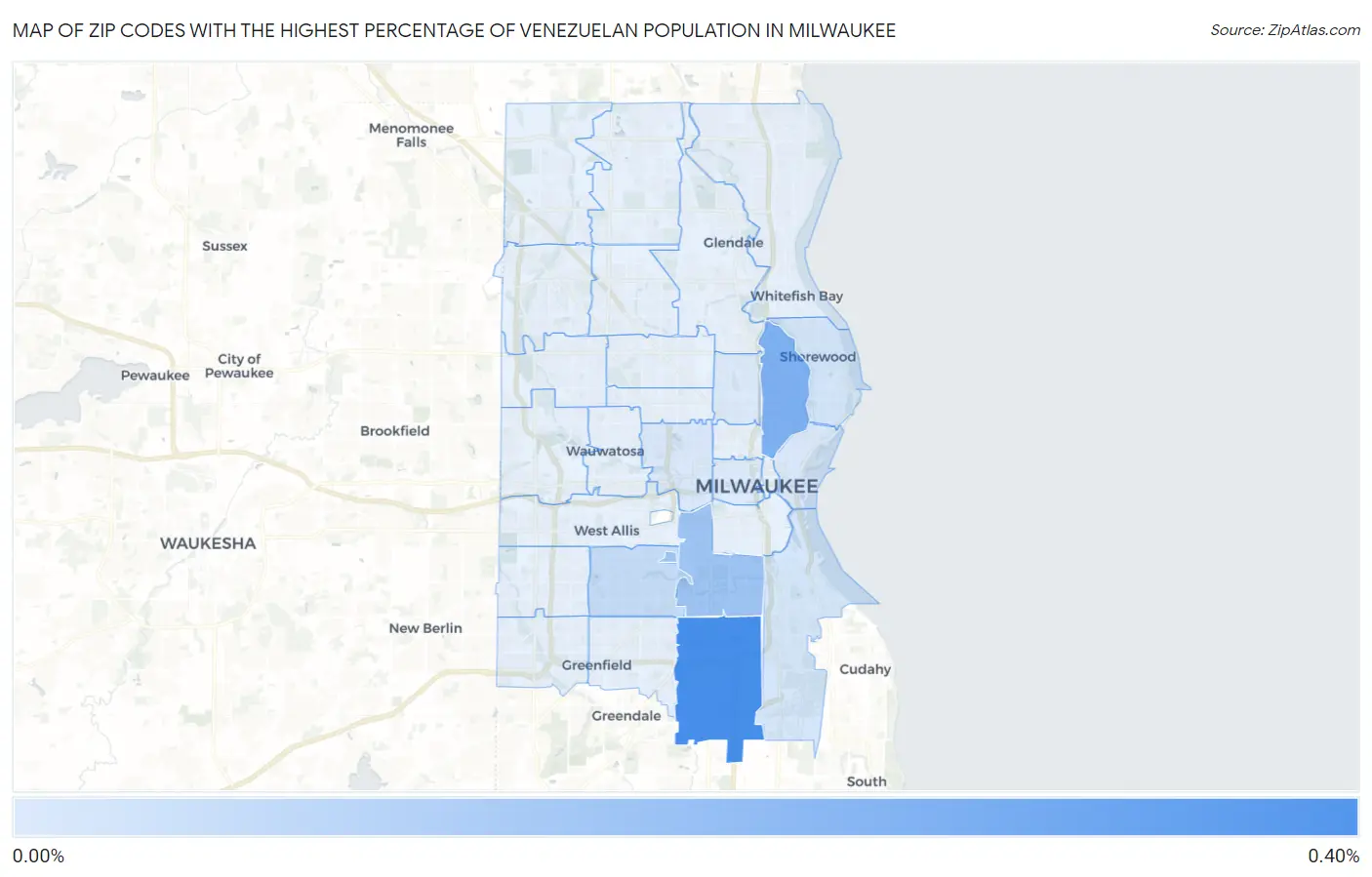 Zip Codes with the Highest Percentage of Venezuelan Population in Milwaukee Map