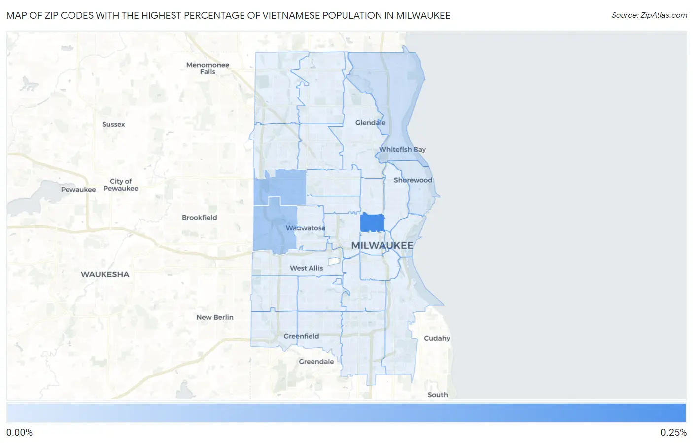 Zip Codes with the Highest Percentage of Vietnamese Population in Milwaukee Map