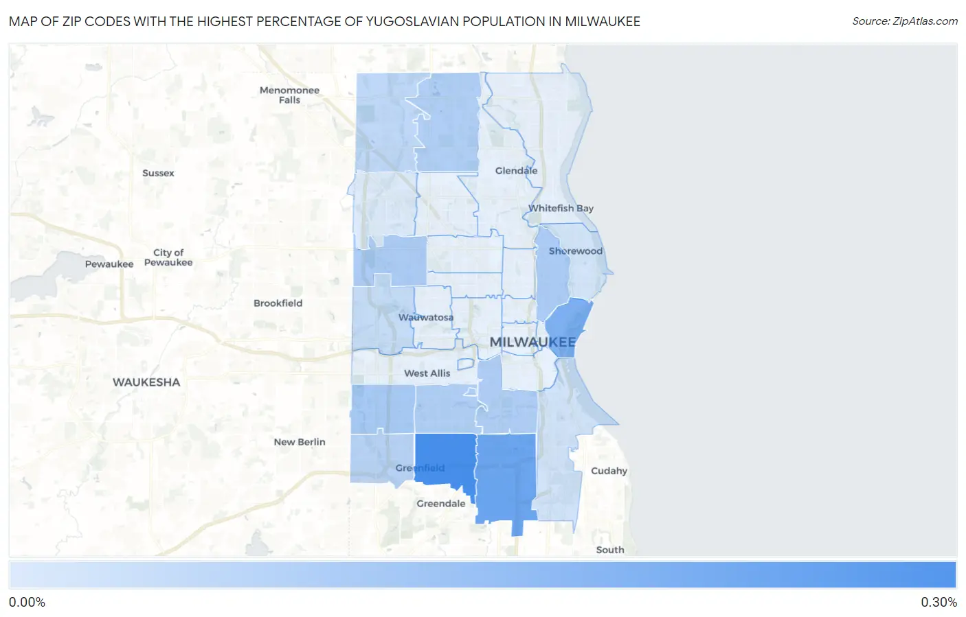Zip Codes with the Highest Percentage of Yugoslavian Population in Milwaukee Map
