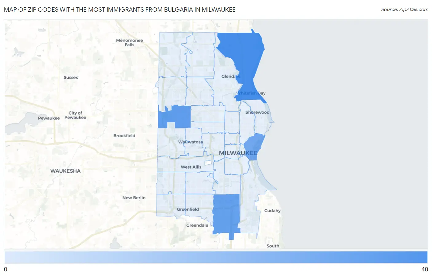 Zip Codes with the Most Immigrants from Bulgaria in Milwaukee Map