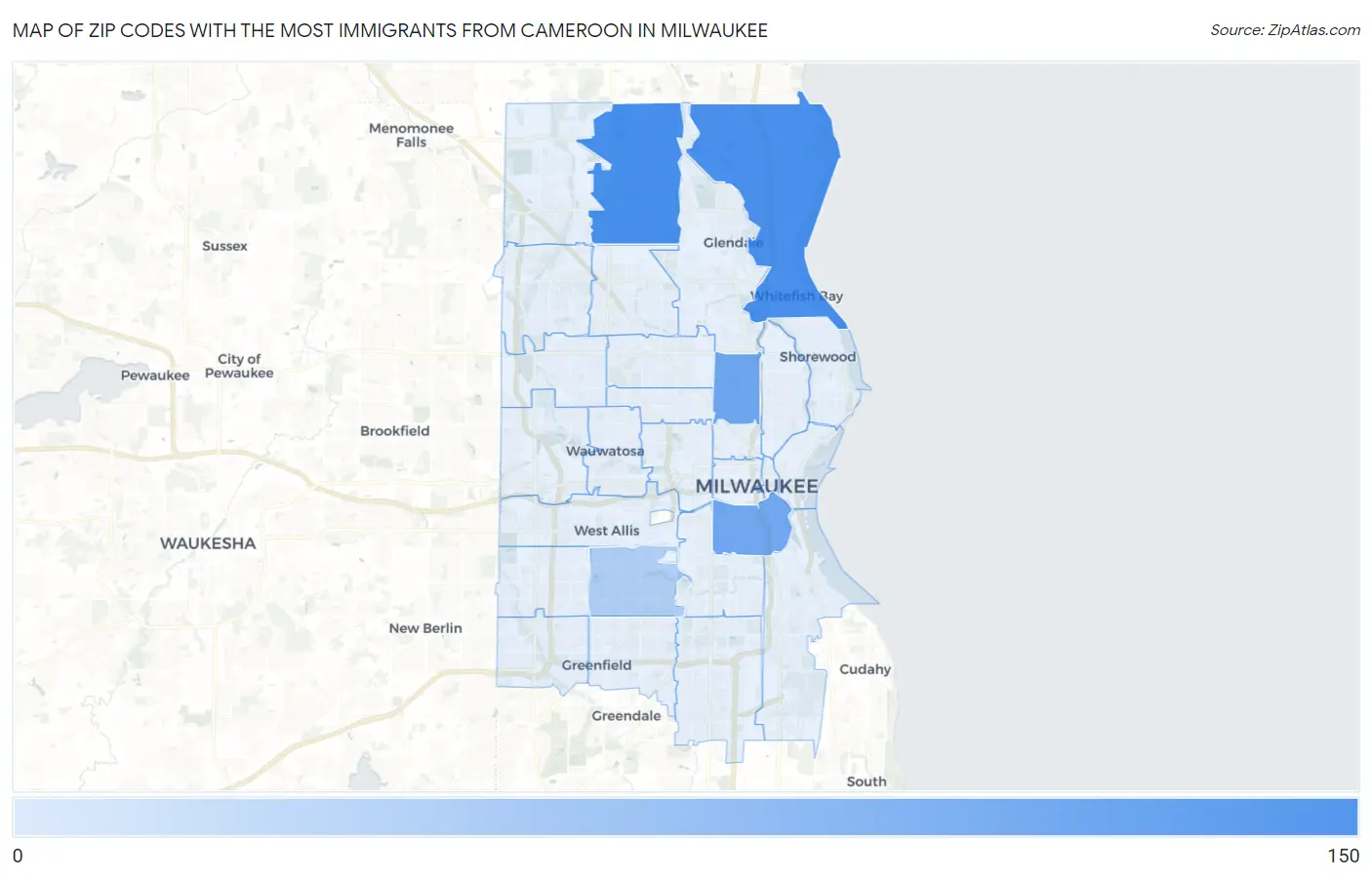 Zip Codes with the Most Immigrants from Cameroon in Milwaukee Map
