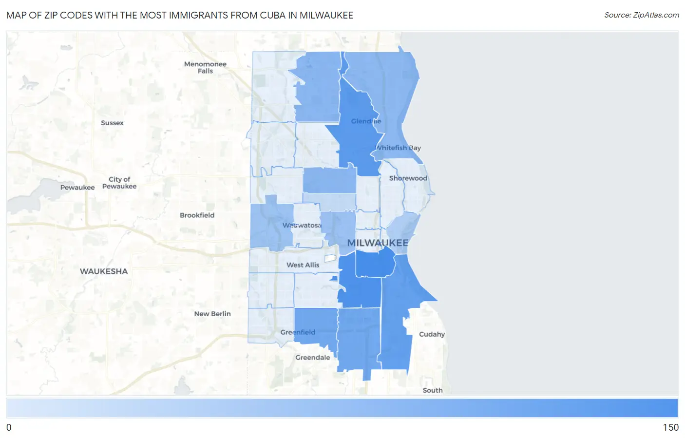 Zip Codes with the Most Immigrants from Cuba in Milwaukee Map