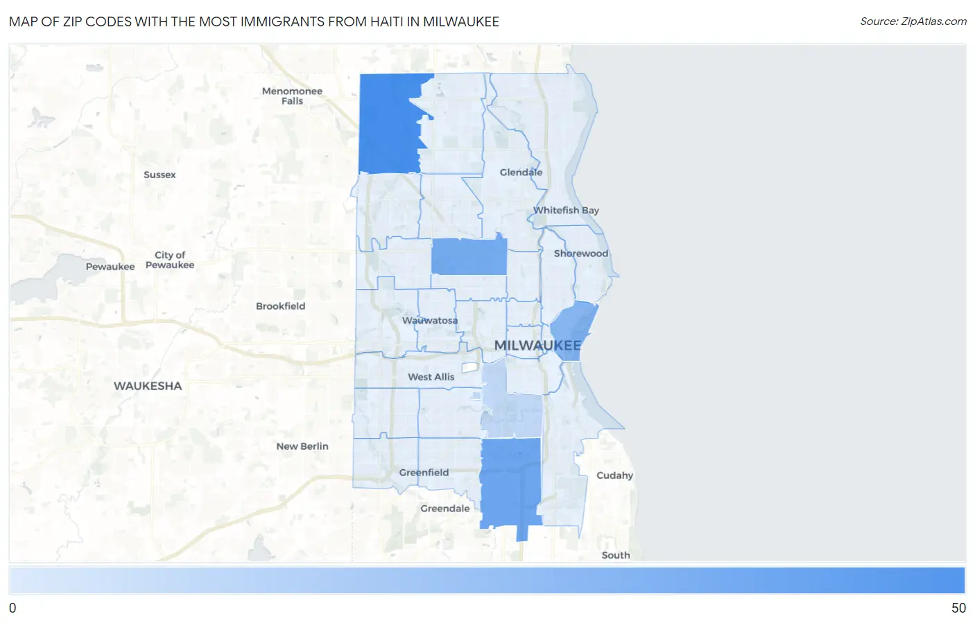 Zip Codes with the Most Immigrants from Haiti in Milwaukee Map