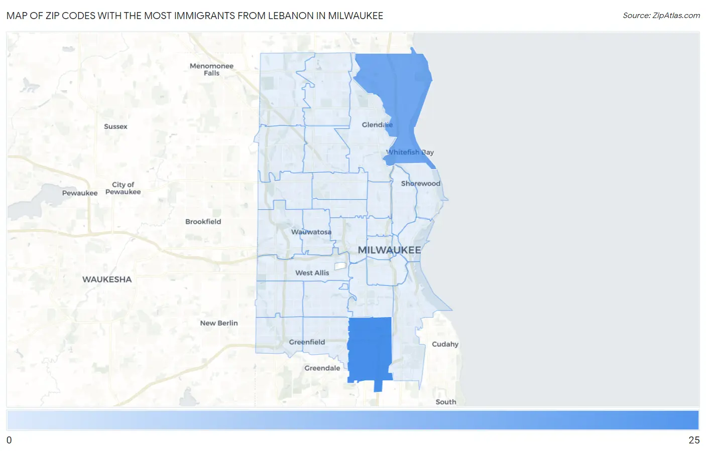 Zip Codes with the Most Immigrants from Lebanon in Milwaukee Map
