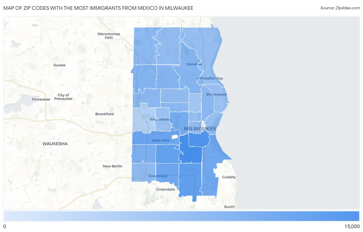 Zip Codes with the Most Immigrants from Mexico in Milwaukee Map