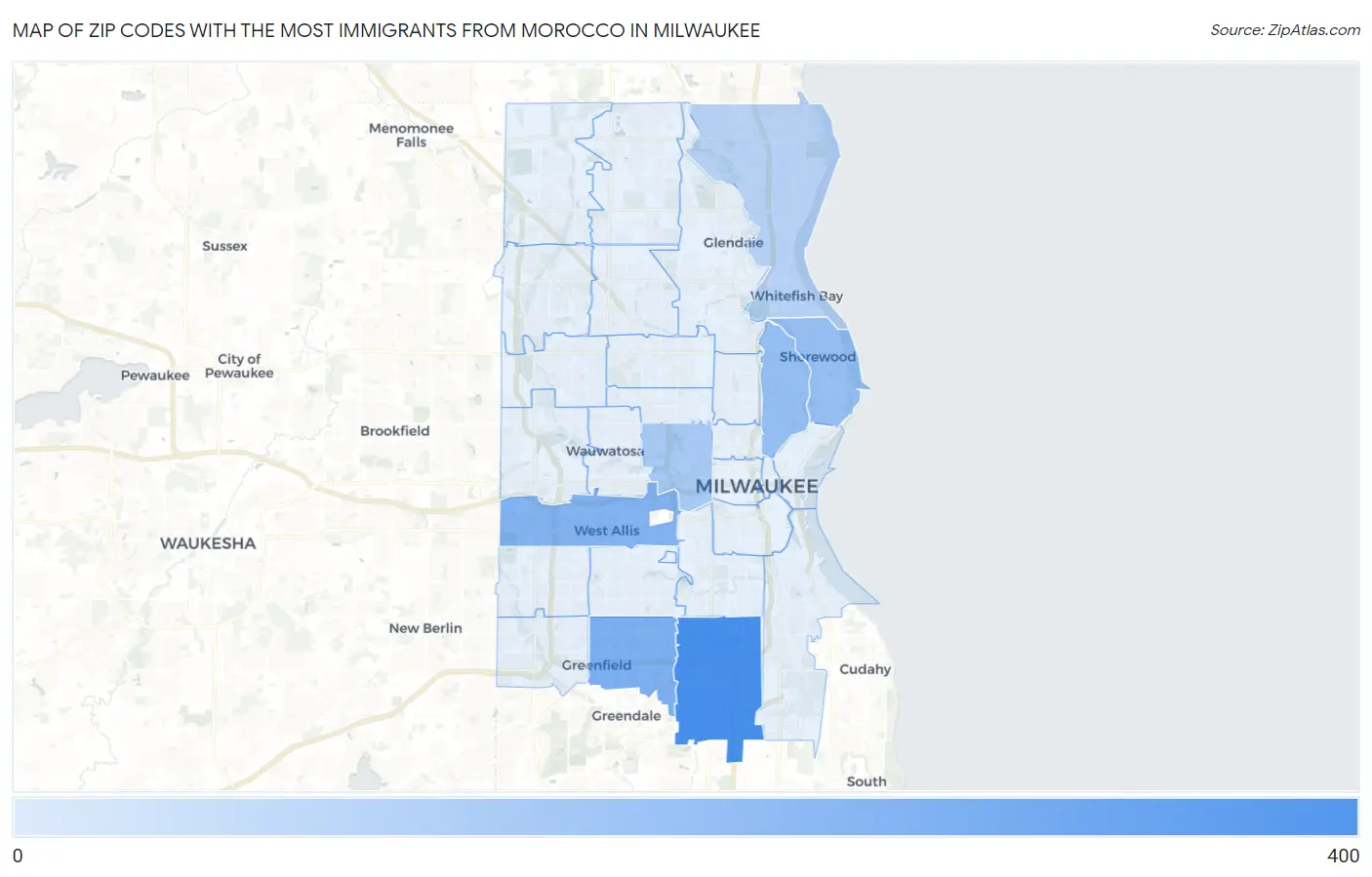 Zip Codes with the Most Immigrants from Morocco in Milwaukee Map