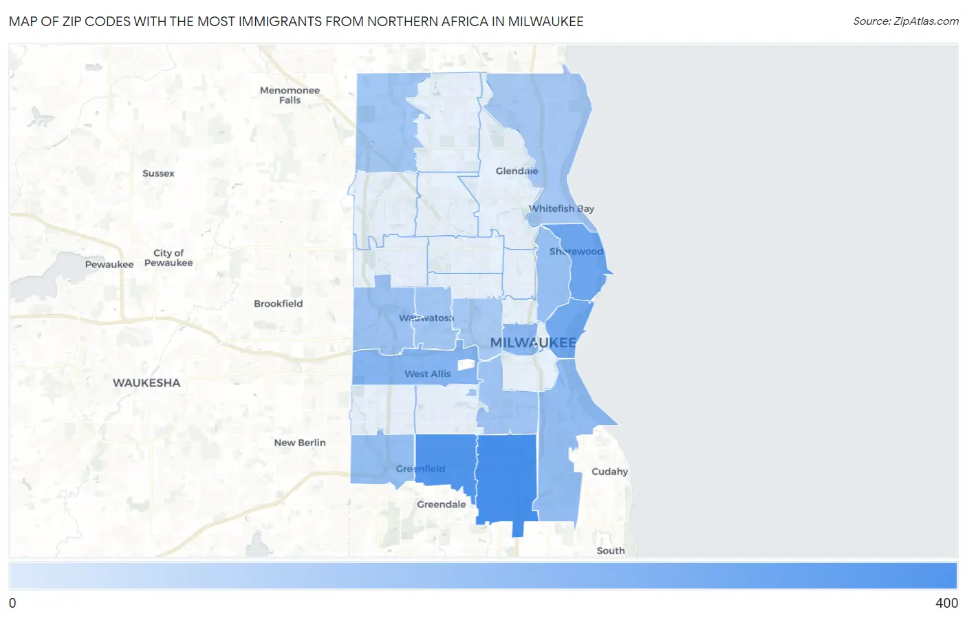 Zip Codes with the Most Immigrants from Northern Africa in Milwaukee Map