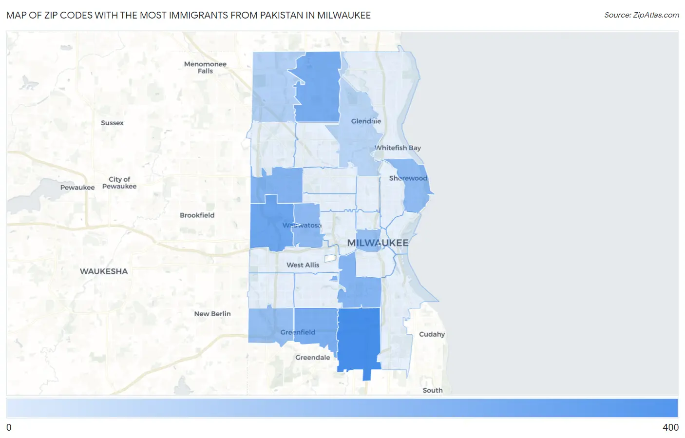 Zip Codes with the Most Immigrants from Pakistan in Milwaukee Map