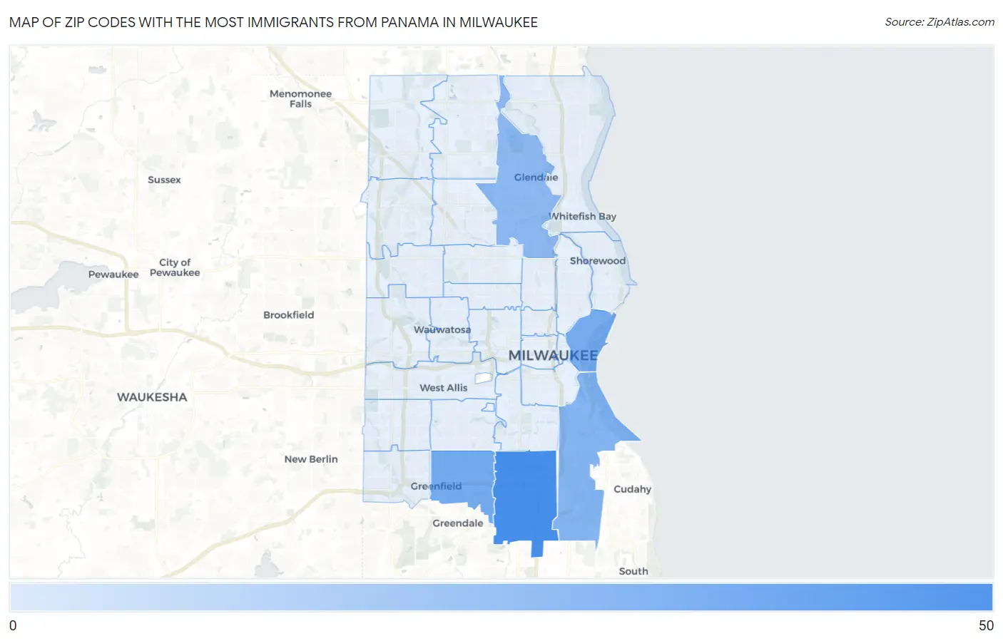 Zip Codes with the Most Immigrants from Panama in Milwaukee Map