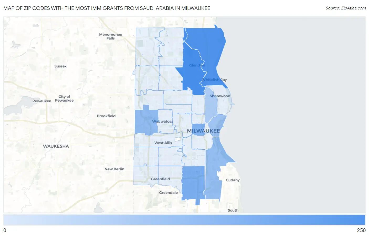Zip Codes with the Most Immigrants from Saudi Arabia in Milwaukee Map