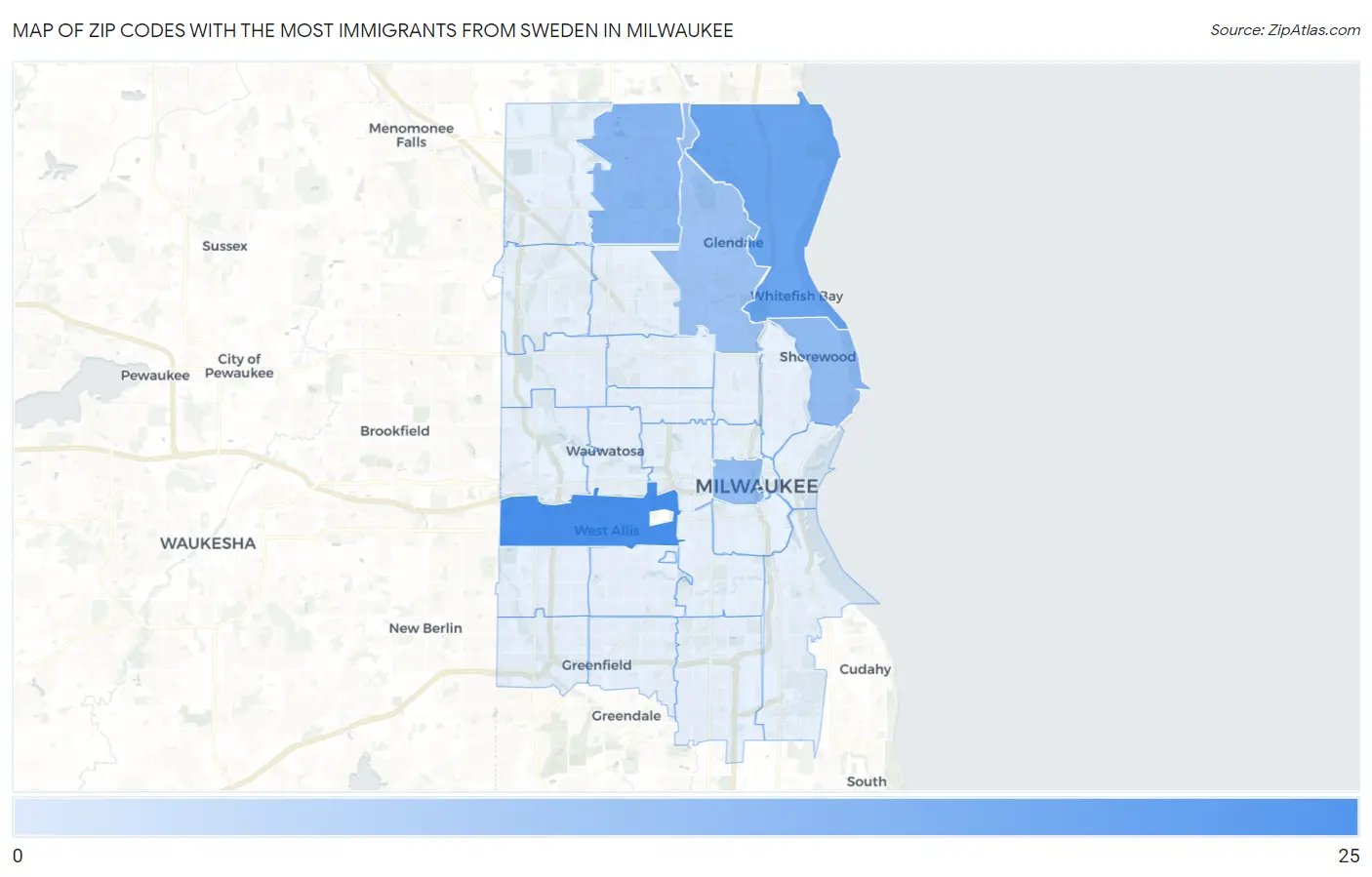 Zip Codes with the Most Immigrants from Sweden in Milwaukee Map