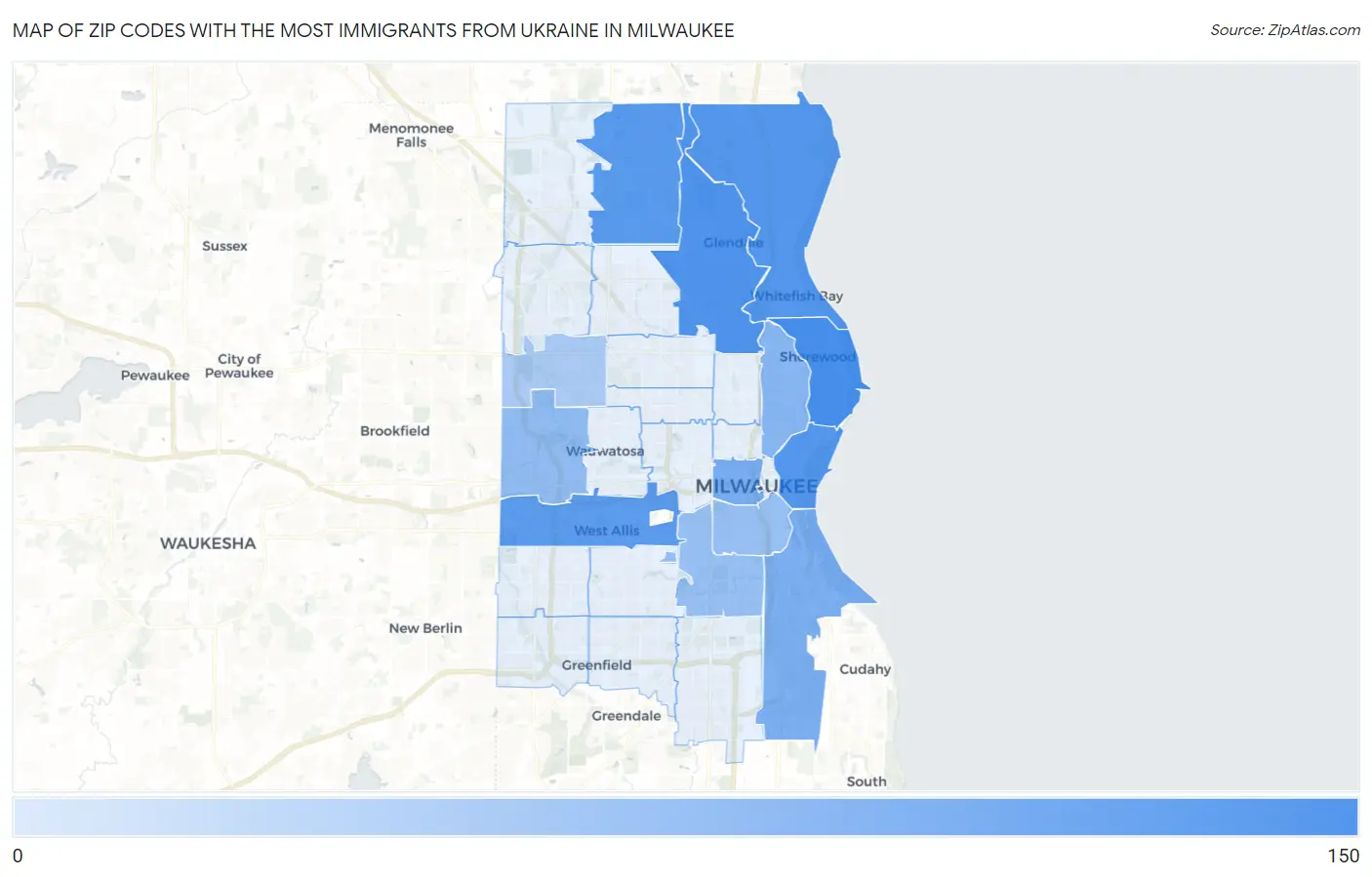 Zip Codes with the Most Immigrants from Ukraine in Milwaukee Map