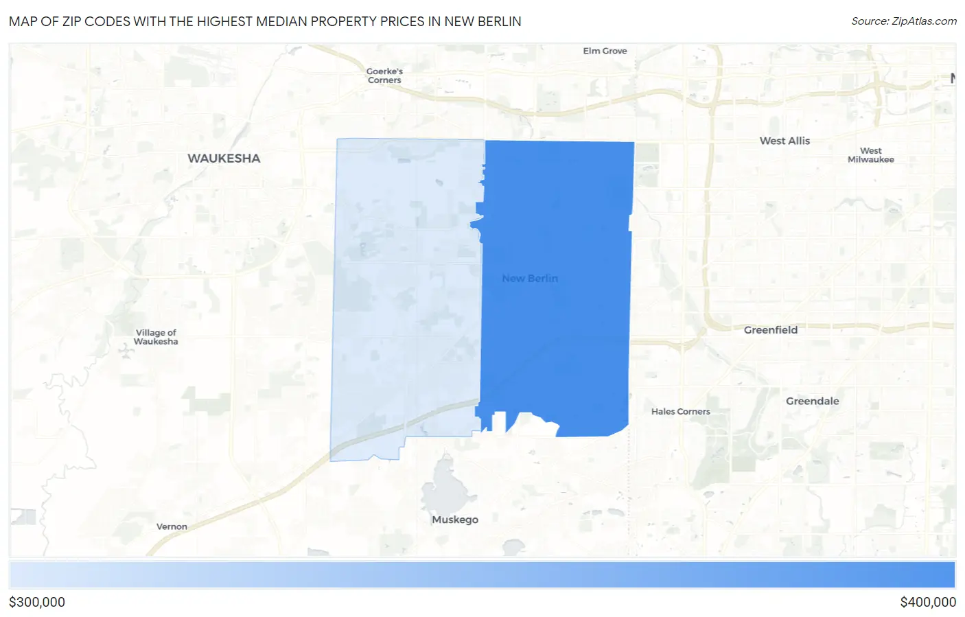 Zip Codes with the Highest Median Property Prices in New Berlin Map