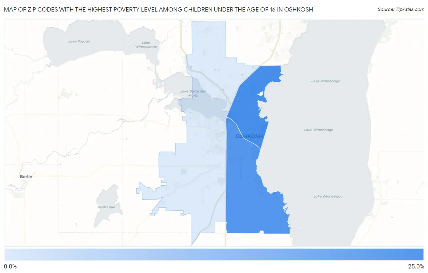 Zip Codes with the Highest Poverty Level Among Children Under the Age of 16 in Oshkosh Map