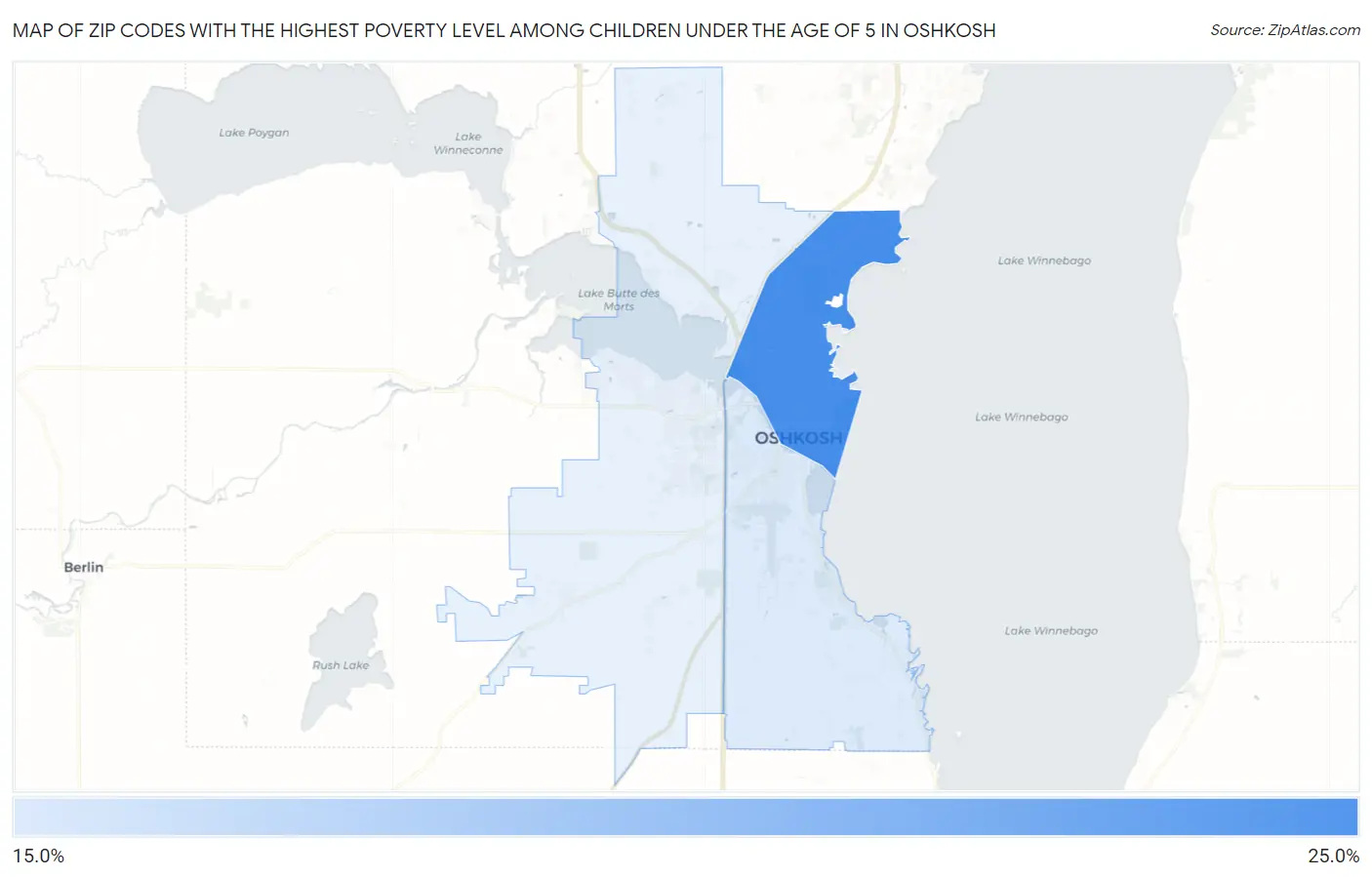 Zip Codes with the Highest Poverty Level Among Children Under the Age of 5 in Oshkosh Map