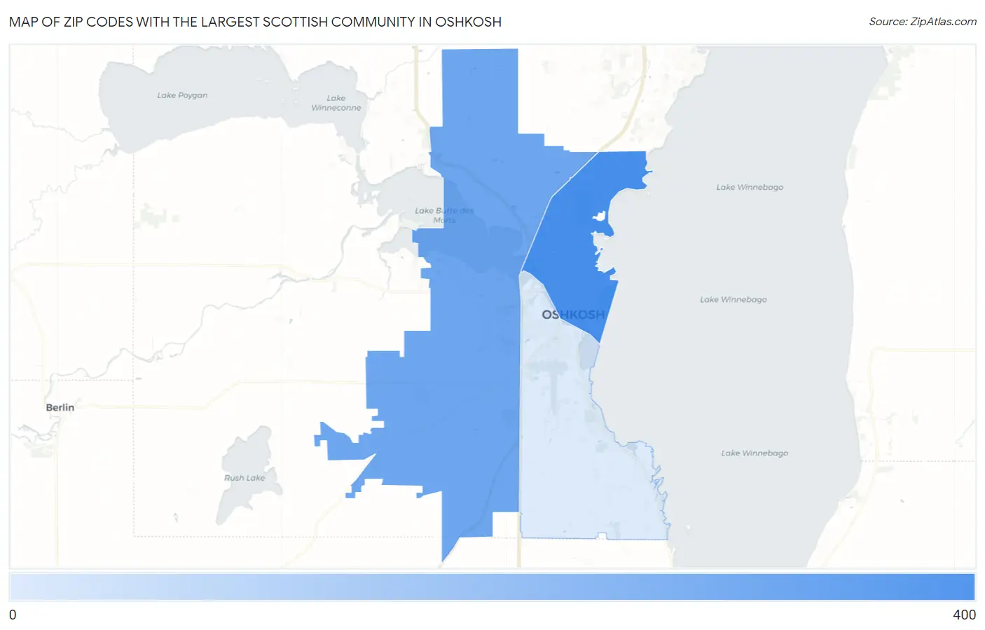 Zip Codes with the Largest Scottish Community in Oshkosh Map