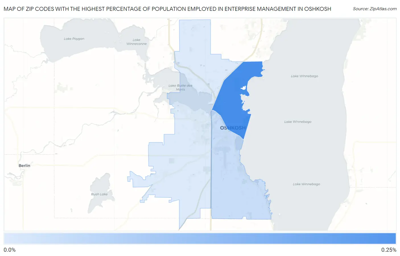 Zip Codes with the Highest Percentage of Population Employed in Enterprise Management in Oshkosh Map