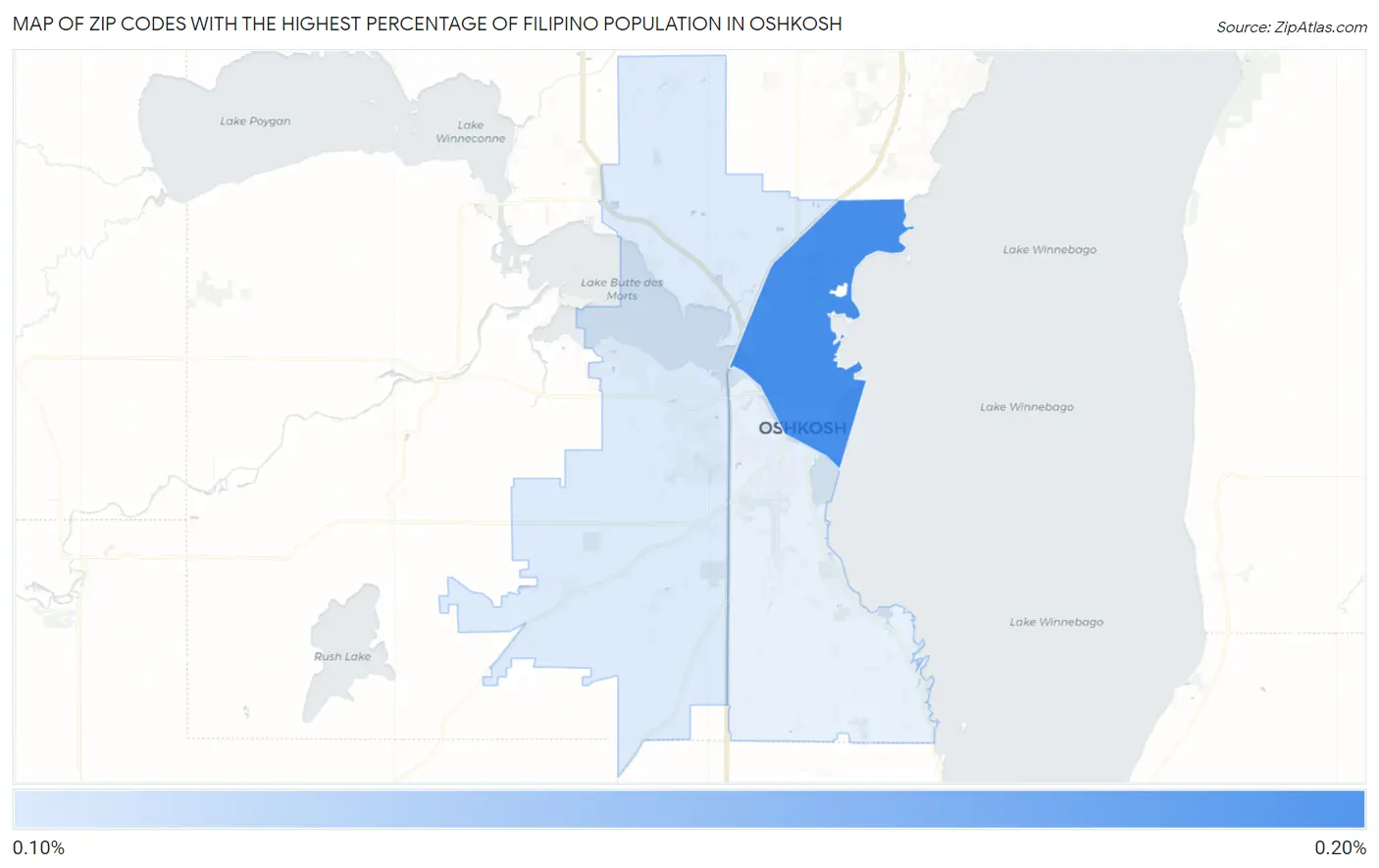 Zip Codes with the Highest Percentage of Filipino Population in Oshkosh Map