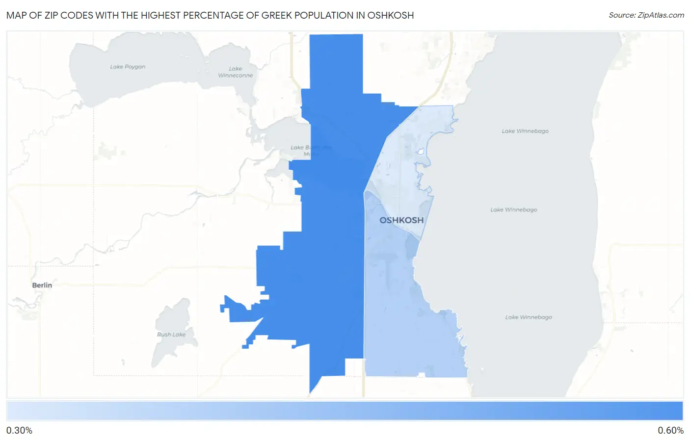 Zip Codes with the Highest Percentage of Greek Population in Oshkosh Map