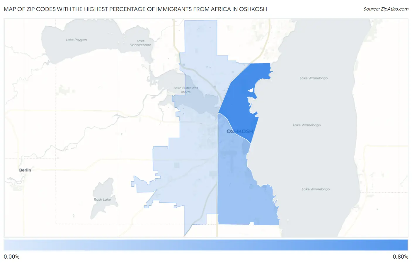 Zip Codes with the Highest Percentage of Immigrants from Africa in Oshkosh Map