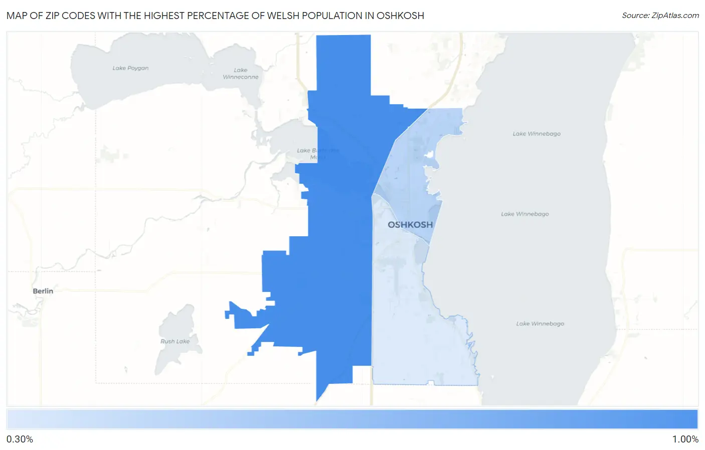 Zip Codes with the Highest Percentage of Welsh Population in Oshkosh Map