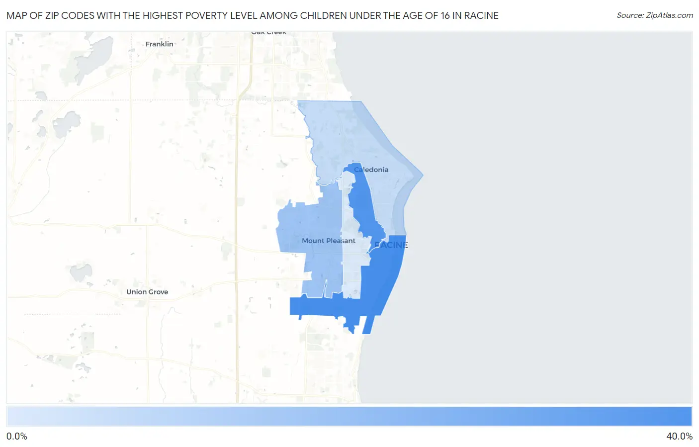 Zip Codes with the Highest Poverty Level Among Children Under the Age of 16 in Racine Map