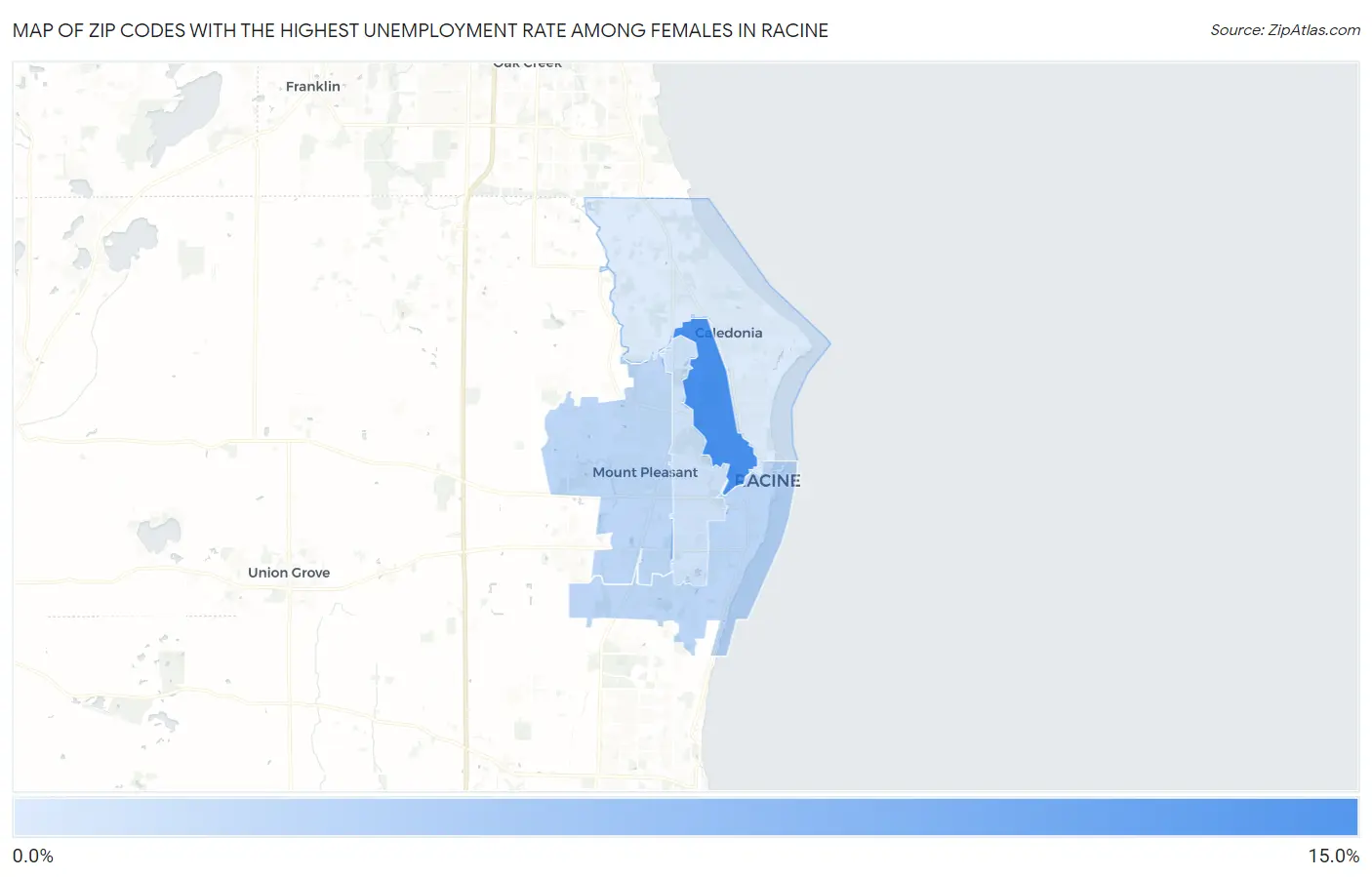 Zip Codes with the Highest Unemployment Rate Among Females in Racine Map