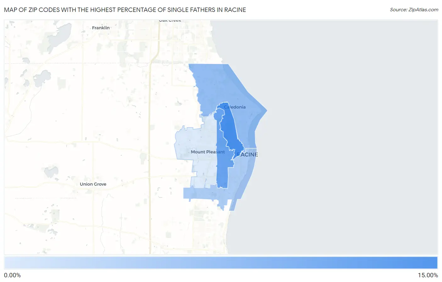 Zip Codes with the Highest Percentage of Single Fathers in Racine Map