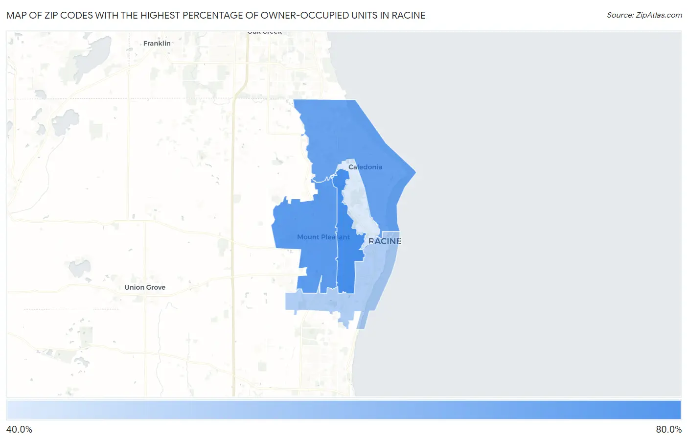 Zip Codes with the Highest Percentage of Owner-Occupied Units in Racine Map