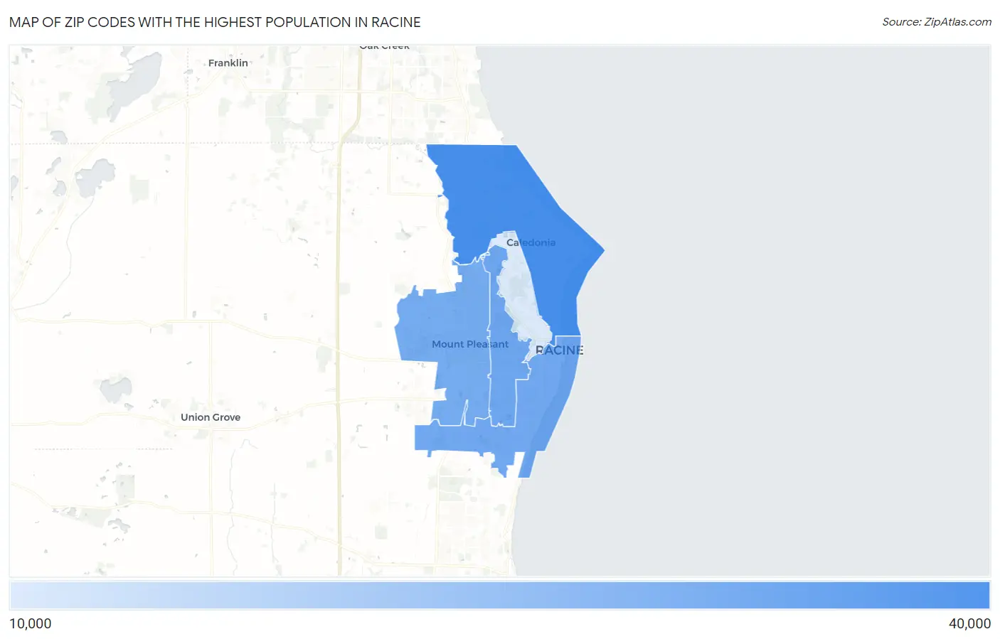 Zip Codes with the Highest Population in Racine Map