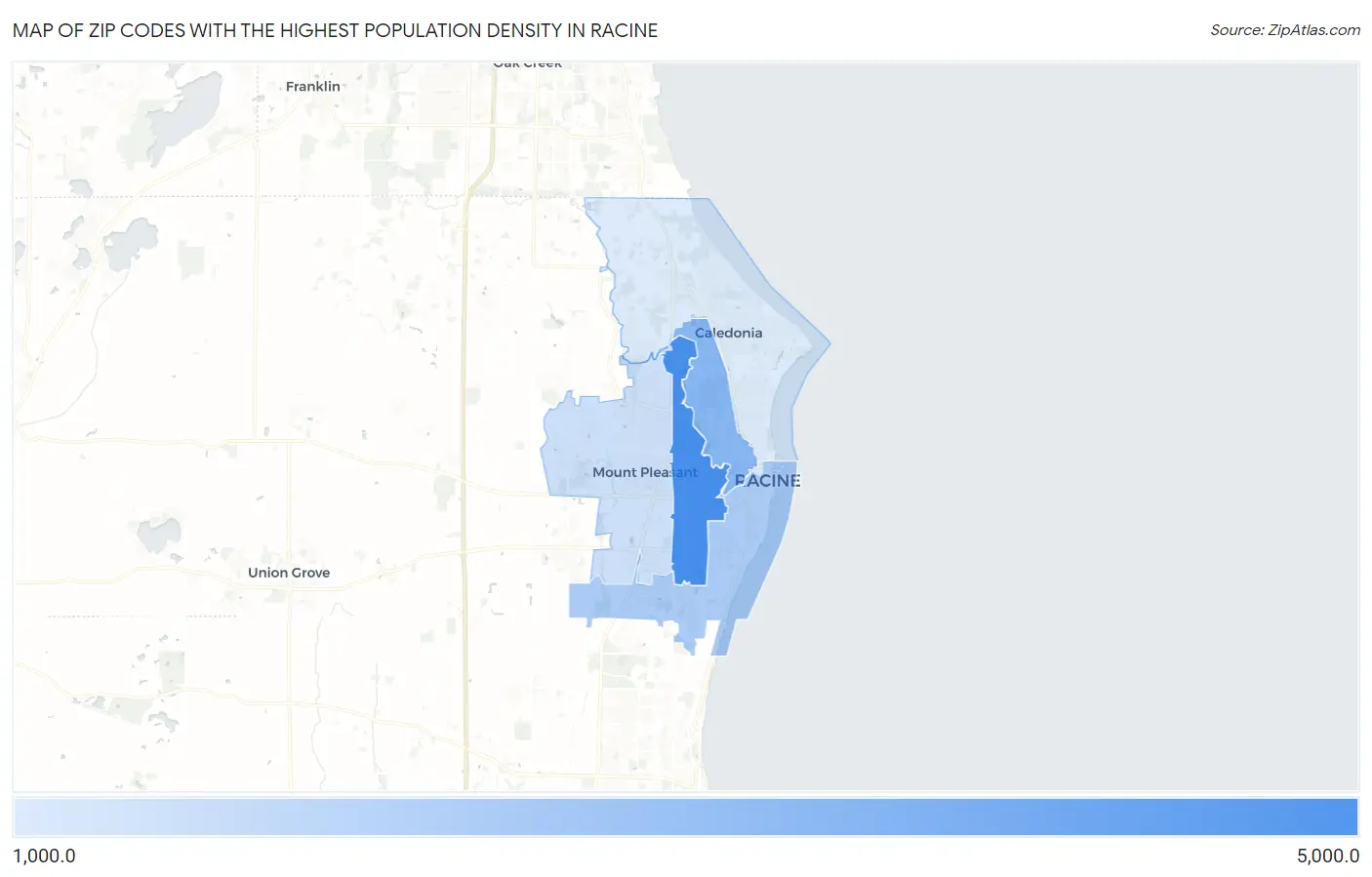 Zip Codes with the Highest Population Density in Racine Map