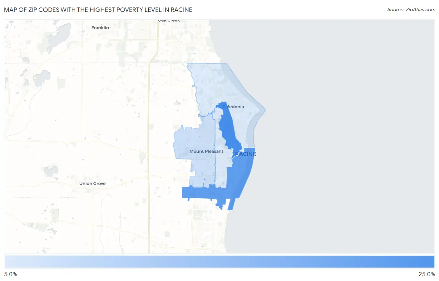 Zip Codes with the Highest Poverty Level in Racine Map